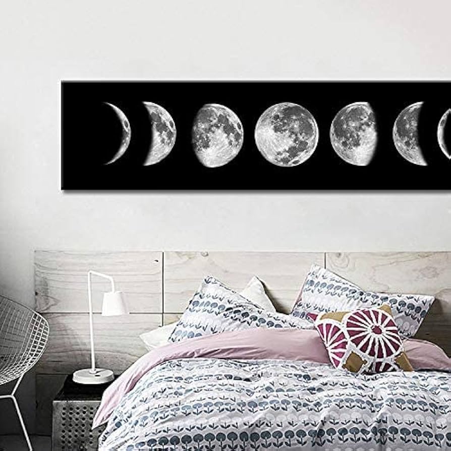 Amazon.co.jp: OCIOLI 月の満ち欠け壁アート絵画 白黒 月